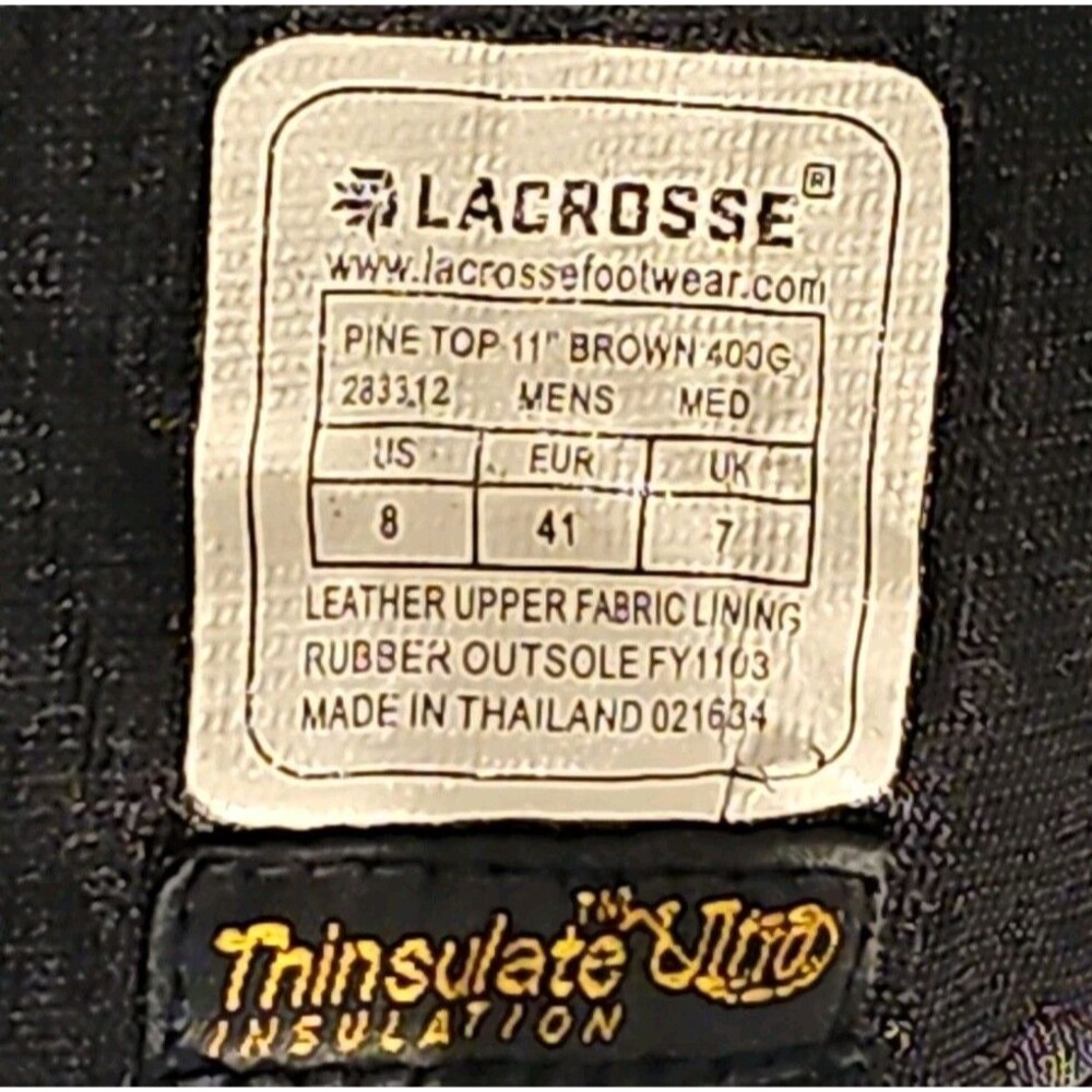 **LACROSSE Pine Top Boots 11” Men's Sz 8 Brown Leather Suede Mid-Calf Insulated - Picture 10 of 10